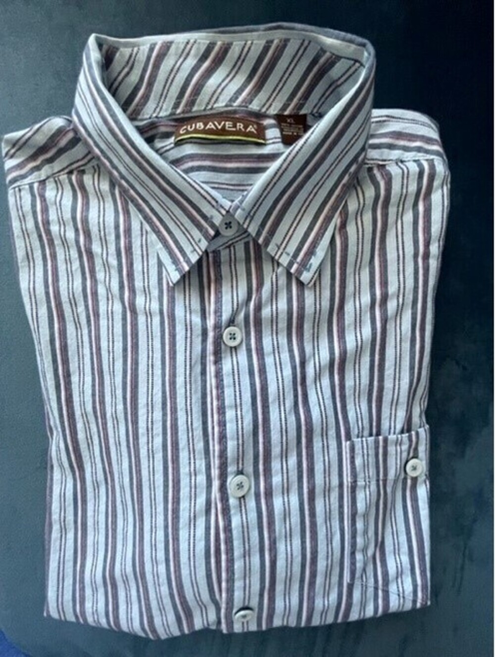 Cubavera Button Shirt Mens XL Bowling Cuban Short Sleeve Collared Blue Gray Pink